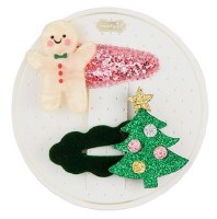 Green Christmas Tree and Gingerbread Man Hair Clip Set by Mud Pie