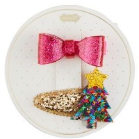 Multicolor Christmas Tree and Bow Hair Clip Set by Mud Pie