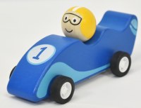 3" Blue Wood Pull Back Race Car by Mud Pie