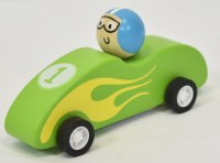 3" Green Wood Pull Back Race Car by Mud Pie