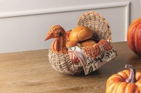 10" x 8" Brown Turkey Basket With a Kitchen Towel by Mud Pie