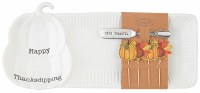6" x 15" White Ceramic Pumpkin Serving Tray With a Spreader by Mud Pie