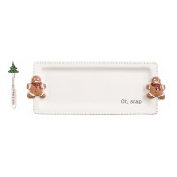 6" x 14" Ceramic Gingerbread Man Handles Tray With a Spreader by Mud Pie