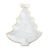 12" x 10" Clear and Gold Glass Christmas Tree Platter by Mud Pie
