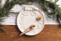 12" Round White Ceramic Wreath Platter With Tongs by Mud Pie