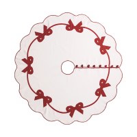 54" Round White and Red Bows Tree Skirt by Mud Pie