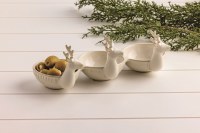 5" x 11" Distressed White Three Compartment Ceramic Reindeer Dish by Mud Pie