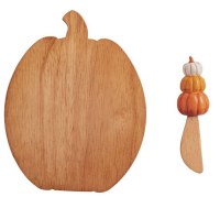 8" x 6" Wood Pumpkin Serving Board With a Pumpkin Spreader by Mud Pie
