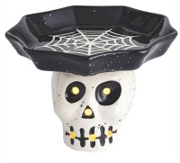 6" Round LED Ceramic Skull Pedestal Dish by Mud Pie