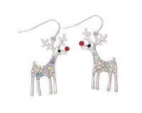 Silver Toned Bling Reindeer Christmas Earrings