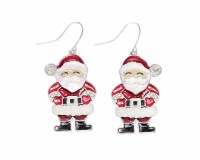 Silver Toned Dancing Santa Christmas Earrings
