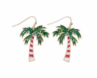Gold Toned Holly Palm Tree Christmas Earrings