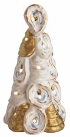 8" LED Distressed Whitte and Gold Oyster Shell Tree Figurine by Mud Pie