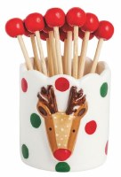 2" Ceramic Reindeer Pick Holder With Picks by Mud Pie