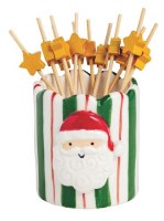 2" Ceramic Santa Pick Holder With Picks by Mud Pie