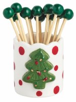 2" Ceramic Christmas Tree Pick Holder With Picks by Mud Pie