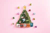 12" x 10" Multicolor Glass Christmas Tree Shaped Platter by Mud Pie