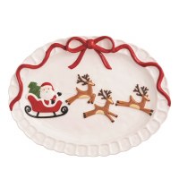 12" x 16" Oval Multicolor Ceramic Santa With His Sleigh Platter by Mud Pie
