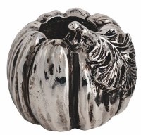3" Distressed Silver Metal Pumpkin Fall & Thanksgiving Taper Candle Holder by Mud Pie