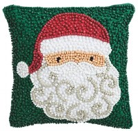 8" Sq Beaded Santa Decorative Christmas Pillow by Mud Pie