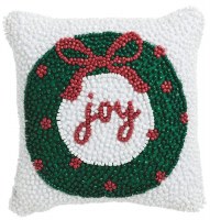 8" Sq Beaded Wreath Decorative Christmas Pillow by Mud Pie