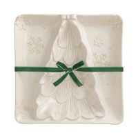 10" Sq Distressed White Three Compartment Christmas Tree Dish by Mud Pie