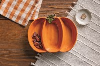 8" x 11" Orange Three Compartment Ceramic Pumpkin Fall & Thanksgiving Dish by Mud Pie