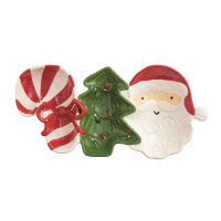 6" x 12" Three Compartment Ceramic Candy Cane, Christmas Tree, and Santa Dish by Mud Pie