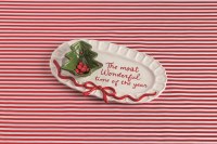7" x 11" Oval White "The Most Woderful Time of the Year" Ceramic Tray With a Christmas Tree Dip Tidbit Dish by Mud Pie