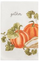 26" x 17" "Gather" Two Orange Pumpkins Fall & Thanksgiving Kitchen Towel by Mud Pie