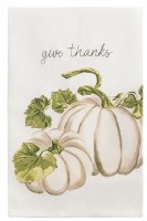 26" x 17" "Give Thanks" White Pumpkins Fall & Thanksgiving Kitchen Towel by Mud Pie