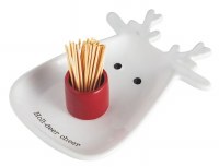 7" x 6" White Reindeer Plate With a Toothpick older by Mud Pie