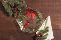 12" Multicolor Cardinal Wreath Glass Platter by Mud Pie