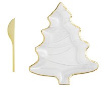 9" x 7" Clear and Gold Glass Christmas Tree Platter With a Spreader by Mud Pie