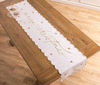 16" x 72" White and Gold "Merry Christmas" Table Runner by Mud Pie