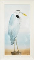 46" x 26" Hunched Neck Heron Coastal Gel Textured Print in a White Frame