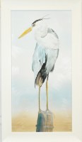 46" x 26" Twisted Neck Heron Coastal Gel Textured Print in a White Frame