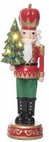 14" LED Polyresin Nutcracker Holding a Chrsitmas Tree Statue