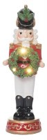 14" LED Polyresin Nutcracker Holding a Wreath Statue