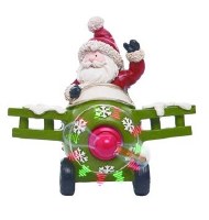 9" LED Santa in a Green Plane Figurine