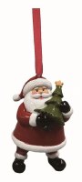 4" Red Santa Holding a Christmas Tree Ornament