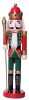 15" Nutcracker Wearing a Red Coat Holding a Staff Figurine