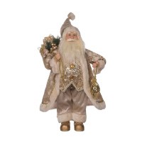 18" Gold Glitter Santa Holding a Sack of Gifts Statue