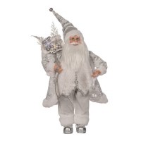 18" Silver Santa Holding a Sack of Gifts Statue