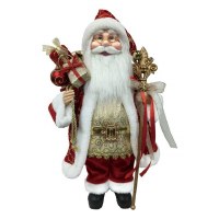 18" Red and Gold Santa Holding a Sack of Gifts Statue