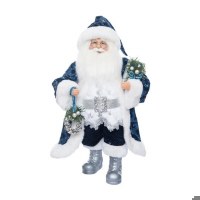 18" Dark Blue and White Santa Holding a Wreath Staue