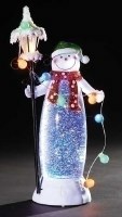 12" LED Snowman Holding a Lamp Post With String Lights Water Globe