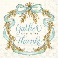 5" Square "Gather and Give Thanks" Fall & Thanksgiving Beverage Napkins