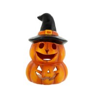 6" Orange Polyresin Jack-O-Lantern Halloween Tealight Holder