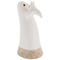 9" White Polyresin Ghost Holding a Cat Halloween Figurine